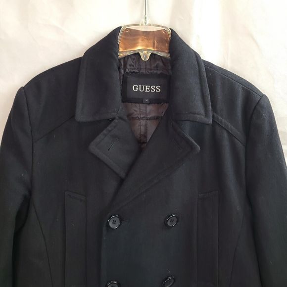 Guess Women's (M) Black Wool Blend Double Breasted Quilt Lined Mid-Length Coat - Picture 2 of 10